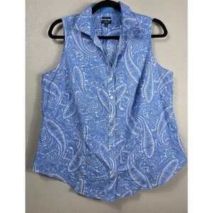 Talbots Petite Top Bundle XLP & 14WP Blue Paisley Eyelet Cotton Summer Tops‎